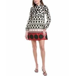NEW VALENTINO silk mini dress in white/red/black